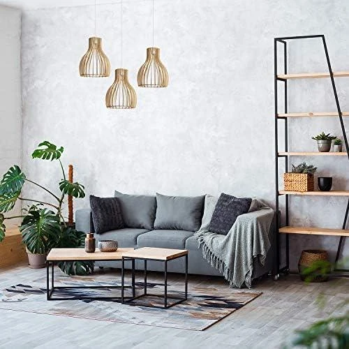 Zoom sur Suspension Luminaire Bois Naturel LUSSIOL Helsinki 60W Design Moderne