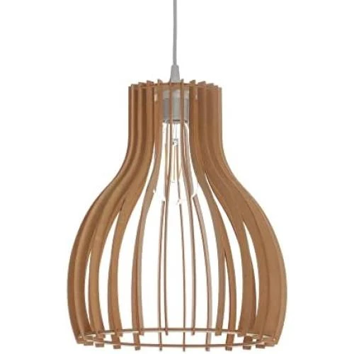 Suspension Luminaire Bois Naturel LUSSIOL Helsinki 60W Design Moderne - Vue principale