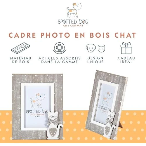 Détail de Cadre Photo Bois Chat Spotted Dog Gift Company, Gris