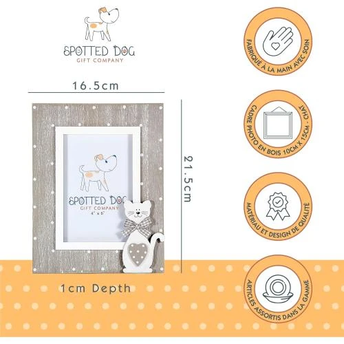 Zoom sur Cadre Photo Bois Chat Spotted Dog Gift Company, Gris