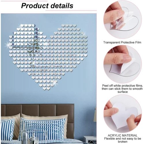 Détail de PH PandaHall 100pcs Miroirs Coeur Adhesifs Decoration