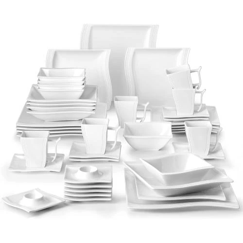 MALACASA Service de Table Flora, 42pcs Porcelaine Blanc - Vue principale
