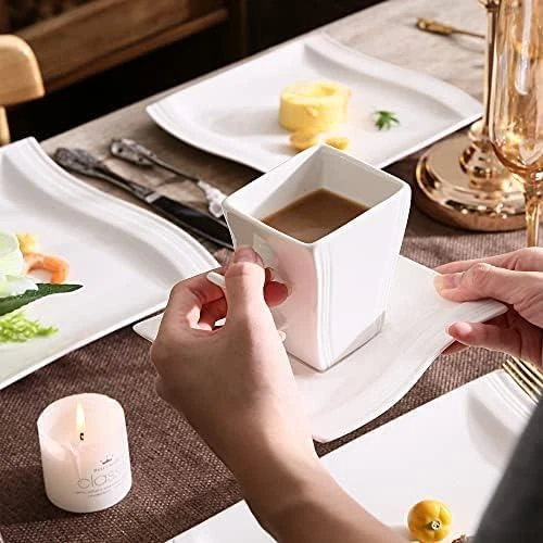 Détail de MALACASA Service de Table Flora, 42pcs Porcelaine Blanc