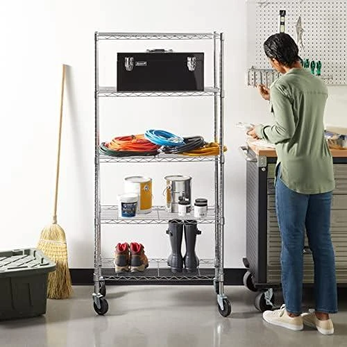 Détail de Etagère Amazon Basics Chrome à 5 Tablettes Réglables et Robuste