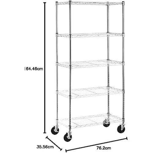 Zoom sur Etagère Amazon Basics Chrome à 5 Tablettes Réglables et Robuste