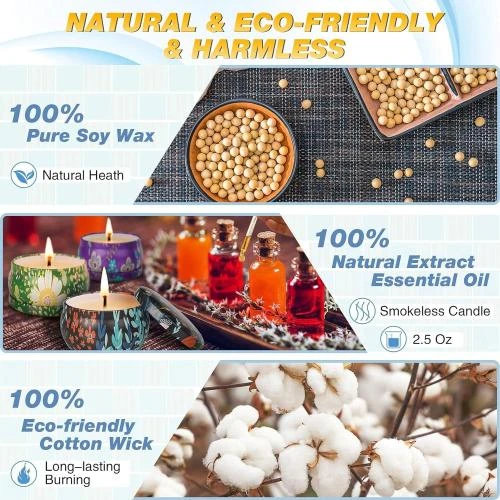 Zoom sur Bougies parfumées cire soja naturelle, 6 pièces, aromathérapie