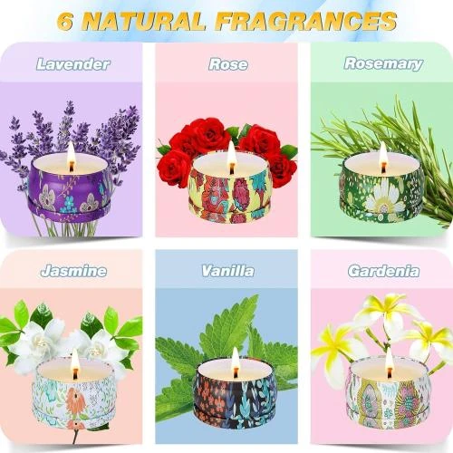Détail de Bougies parfumées cire soja naturelle, 6 pièces, aromathérapie