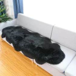 Tapis Peau Mouton Véritable Noir, Fourrure Naturelle