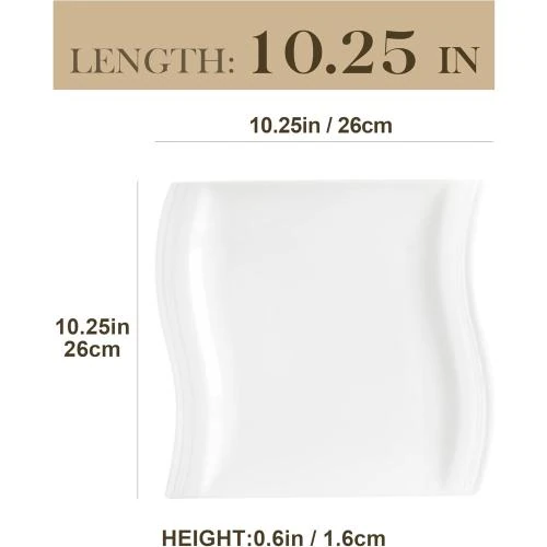 Détail de Assiettes Plates Carrées Porcelaine, Grandes Blanches 26 cm