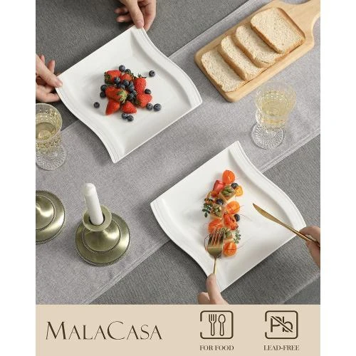 Zoom sur Assiettes Plates Carrées Porcelaine, Grandes Blanches 26 cm