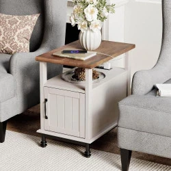 Table de chevet Farmhouse bois, rangement ouvert, blanc chêne