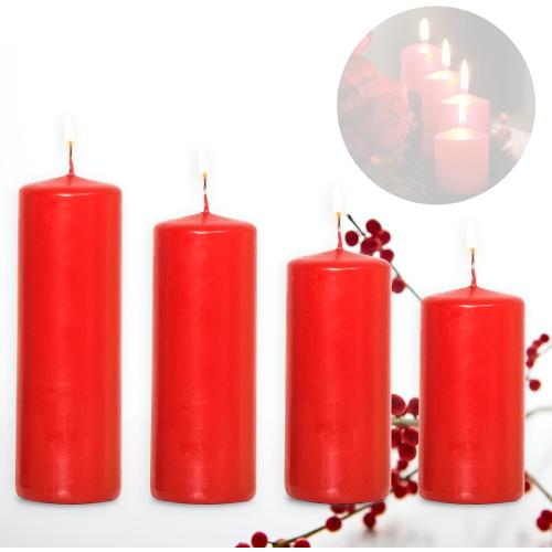 Présentation de Présentation Bougies piliers rouges Candelo, lot de 4, décoration Noël
