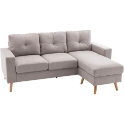 Canapé angle tissu lin scandinave 3 places gris clair
