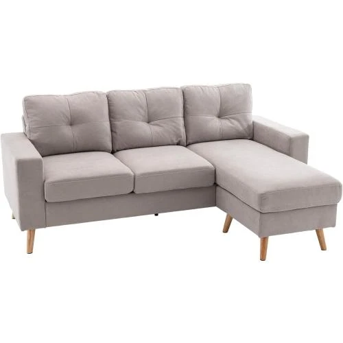 Canapé angle tissu lin scandinave 3 places gris clair - Vue principale