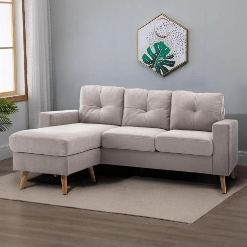 Détail de Canapé angle tissu lin scandinave 3 places gris clair