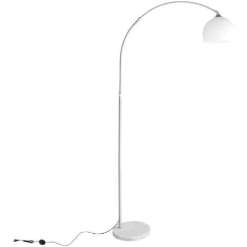 Lampe arc moderne salon, lampadaire courbé chrome, pied marbre blanc réglable - Vue principale