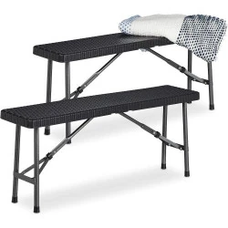 Banc Pliant Noir Relaxdays, Lot de 2, Jardin, Camping