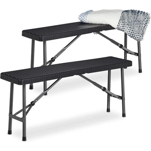 Banc Pliant Noir Relaxdays, Lot de 2, Jardin, Camping - Vue principale