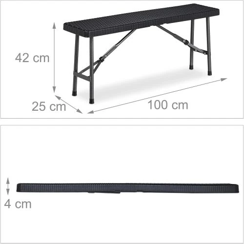 Zoom sur Banc Pliant Noir Relaxdays, Lot de 2, Jardin, Camping