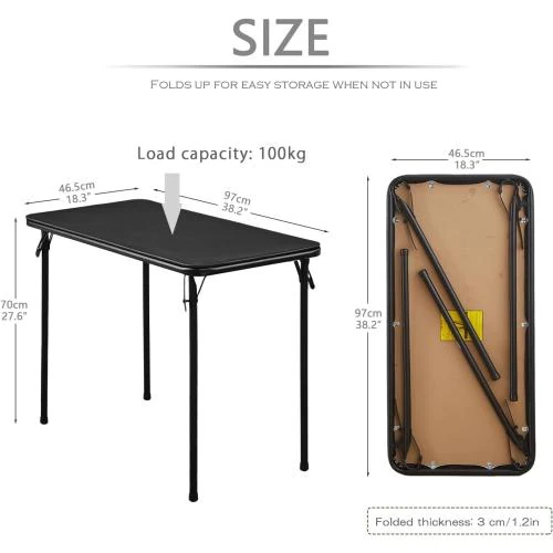 Détail de Table Pliante Noir, Cadre Métallique Stable, Peu Encombrante