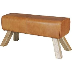 Banc en Bois Massif et Cuir Véritable Style Rétro pour Salle à Manger