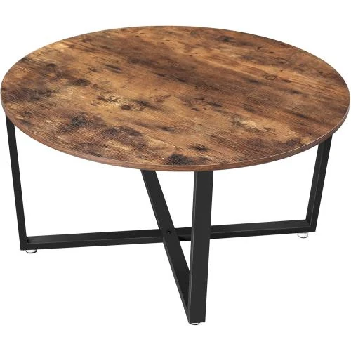 Table Basse Ronde Industrielle, Cadre Acier Marron Noir - Vue principale
