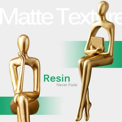 Détail de Statues de Penseur Dorées RIRPUAE, Décoration Abstraite Résine