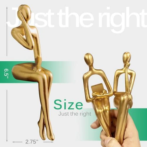 Zoom sur Statues de Penseur Dorées RIRPUAE, Décoration Abstraite Résine