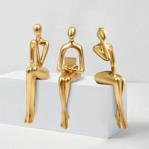 Statues de Penseur Dorées RIRPUAE, Décoration Abstraite Résine - Vue principale