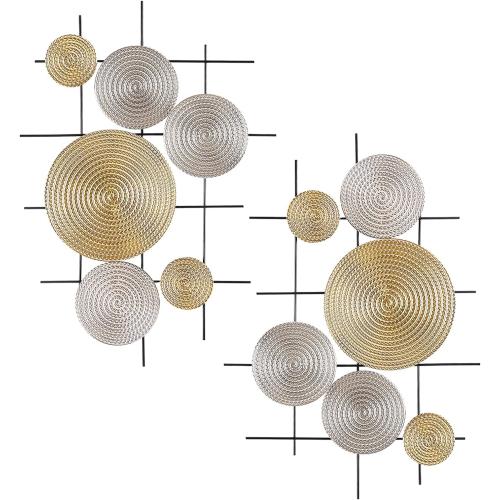 Présentation de Présentation Décorations murales modernes, fer argenté doré, cercles flottants