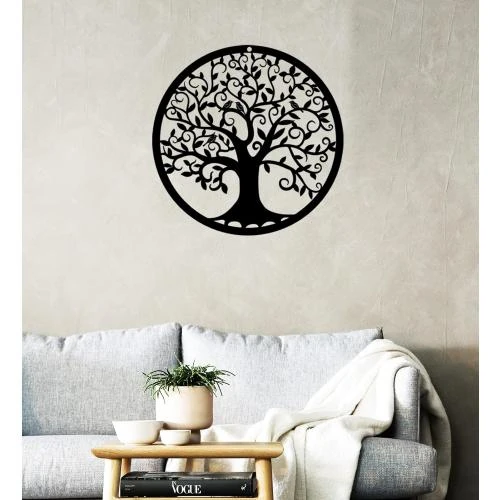 Zoom sur Décoration murale arbre de vie métal noir suspendue