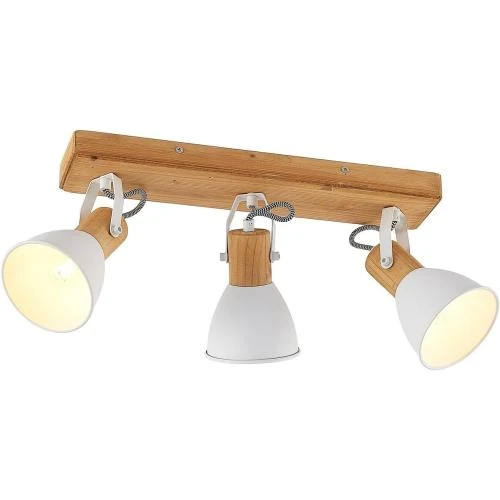 Lindby Spot Merela, variateur intensité, marron bois, 3 lampes - Vue principale