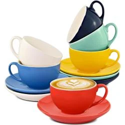 Tasses Cappuccino Ceramique Colorée, Soucoupes, Boite Cadeau