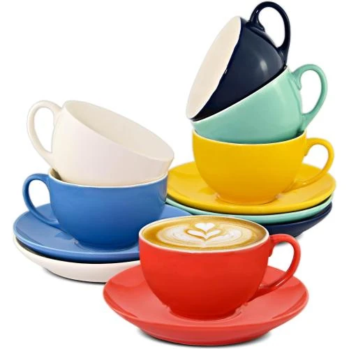 Tasses Cappuccino Ceramique Colorée, Soucoupes, Boite Cadeau - Vue principale