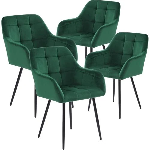 Chaises Salle à Manger Velours Vert Lot de 4, Modernes - Vue principale