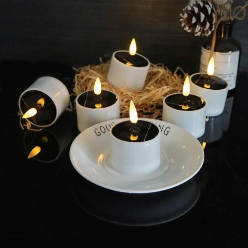 Détail de Bougies chauffe-plat solaires étanches, lumière blanche, 6 pièces
