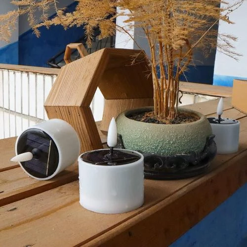 Zoom sur Bougies chauffe-plat solaires étanches, lumière blanche, 6 pièces