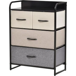 HOMCOM Chiffonnier 4 Tiroirs Tissu Noir, Gris, Écru, Beige
