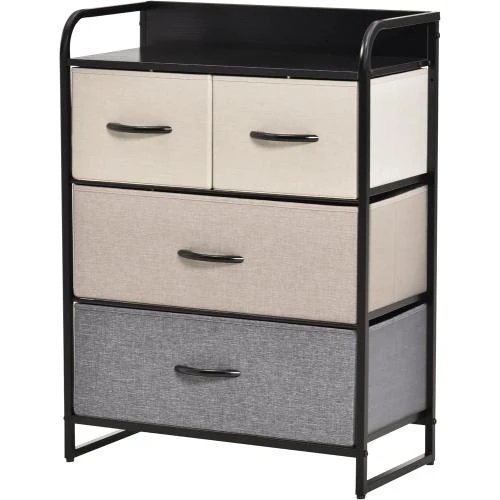 HOMCOM Chiffonnier 4 Tiroirs Tissu Noir, Gris, Écru, Beige - Vue principale