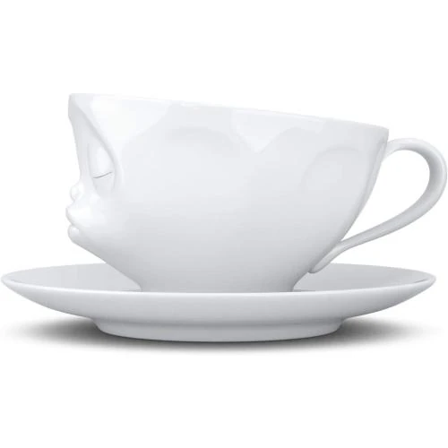 Zoom sur Tasse Café Porcelaine Dure Motif Embrassant Blanc