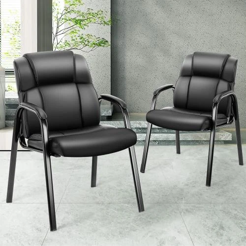 Détail de Chaise de bureau roulettes cuir synthétique, accoudoirs rembourrés, noir