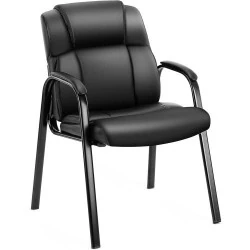 Chaise de bureau roulettes cuir synthétique, accoudoirs rembourrés, noir