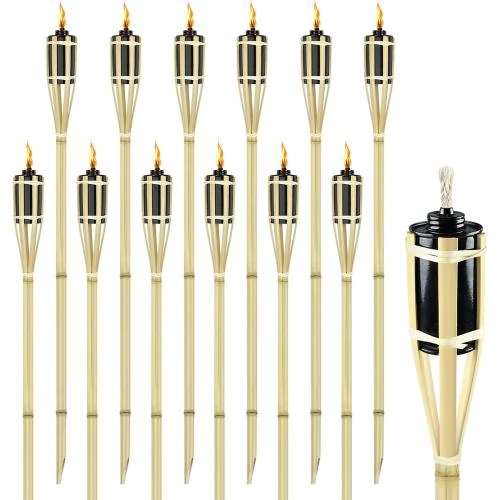 Torches à Huile NAIZY, 12 pièces, Bambou Naturel, Jardin - Vue principale