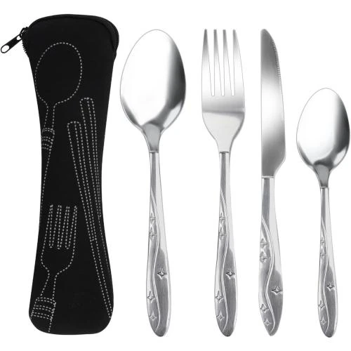Couverts Hemiks, étui portable, acier inoxydable, camping - Vue principale