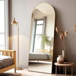 Miroir de sol doré, plein longueur, autoportant, cadre aluminium