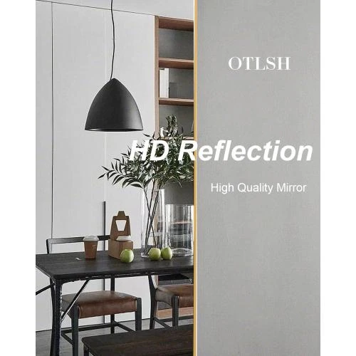 Zoom sur Miroir de sol doré, plein longueur, autoportant, cadre aluminium