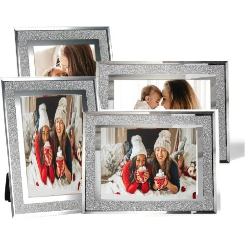 Cadres photo cristal argenté, lot de 4 scintillants - Vue principale