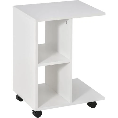 Table d'appoint C, 2 étagères ouvertes, roulettes, blanc - Vue principale