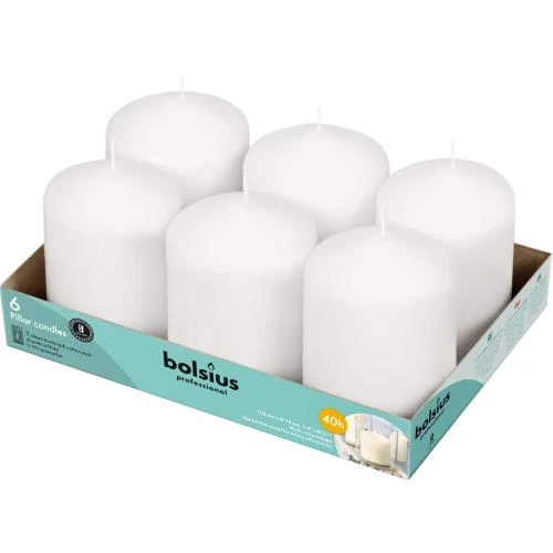 Bougies piliers blanches, lot de 6, combustion propre - Vue principale