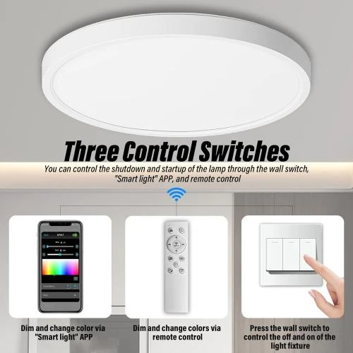 Zoom sur Plafonnier LED HONGNIX 20W, Télécommande, RGB, Compatible Alexa